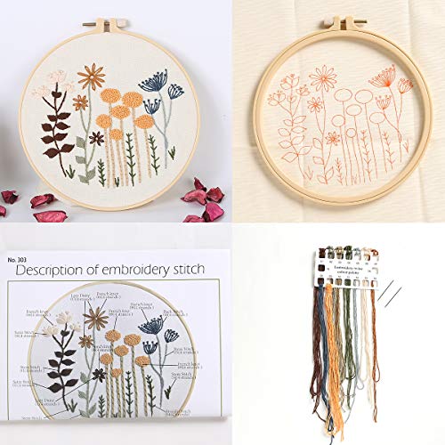3 Sets of Beginner Embroidery Kits with 3 Patterns and 6 Needles, Needlepoint Kits for Adults ,Including Embroidery Floss,3 Plastic Hoops and 3 Cotton Fabric