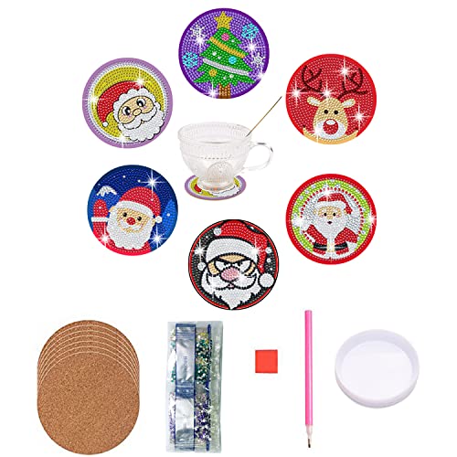 6 Pcs Diamond Painting Coasters,DIY Christmas Coasters Diamond Painting Kits for Beginners, Adults & Kids,Great Home and Dining Room Decor