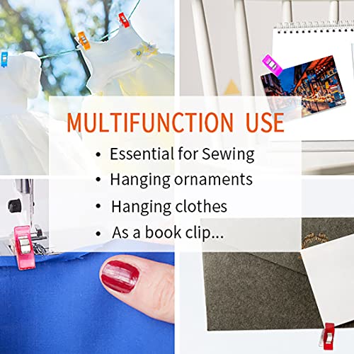 GMMA 120 Pcs Mix Colors Sewing Clips Acrylic Transparent Multifunctional Premium Quilting Clips，Storage Bag Clips, Sewing Clips for Fabric，Plastic Clips for Crafts