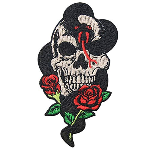 Snake Rose and Skull Patch Embroidered Applique Badge Iron On Sew On Emblem