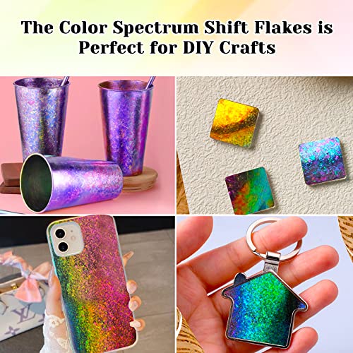 Chameleon Flakes Color Shifting, 8 Color Changing Pigment Powder Flakes for Nails Art Epoxy Resin Supplies, Holographic Chrome Chameleon Flakes Metallic for Tumblers Paints Eyeshadow Makeup
