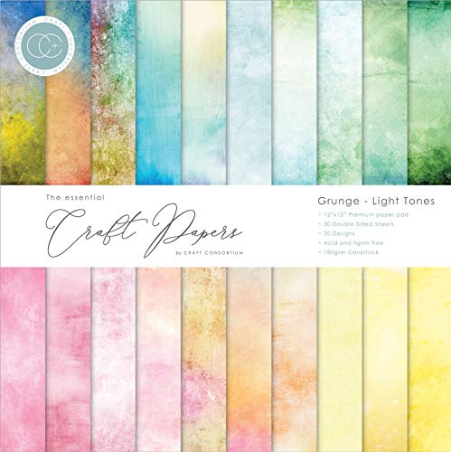 Craft Consortium Double-Sided Paper Pad 12"X12" 30/Pkg-Grunge-Light Tones, 20 Designs, Multi