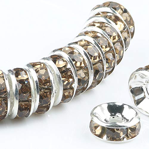 200Pcs 6MM AAA Metal Silver Plated Yellow Crystal Rhinestone Rondelle Spacer Beads for Jewelry Making