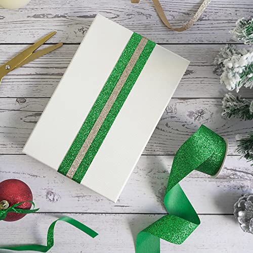 MEEDEE Emerald Green Glitter Ribbon Gift Wrapping Cut Edge Ribbon 1-1/2 inch x 10 Yards Sparkly Ribbon for Gifts Wrapping Cards Crafts Wreaths Hampers Christmas Decor Party Home Decoration