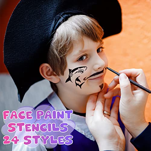 24 Pieces Face Paint Stencils Face Body Painting Stencils Tattoo Painting Templates Face Tracing Stencils for Kids Holiday Halloween Makeup Body Art Painting Tattoos Painting (Cool Style)