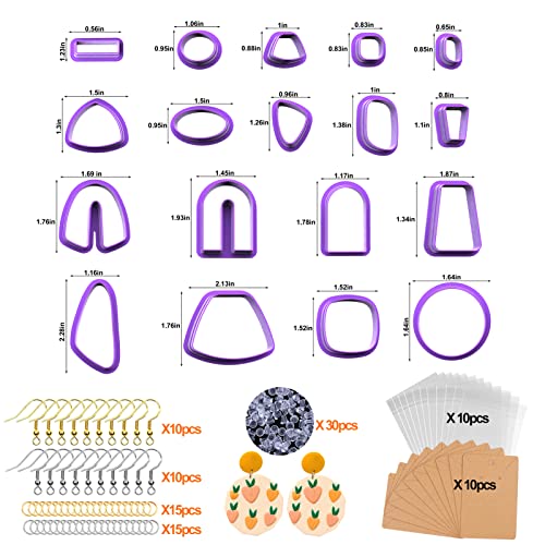 Mity rain Polymer Clay Cutters, 118Pcs Clay Earring Cutters Kit , 18 Shapes Plastic Clay Cutters for Polymer Clay Jewelry Making with Earring Cards, Earring Hooks, Jump Rings