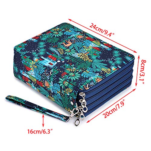 BTSKY Colored Pencil Case- 160 Slots Pencil Holder Pen Bag Large Capacity Pencil Organizer with Handle Strap Handy Colored Pencil Box with Printing Pattern Jungle