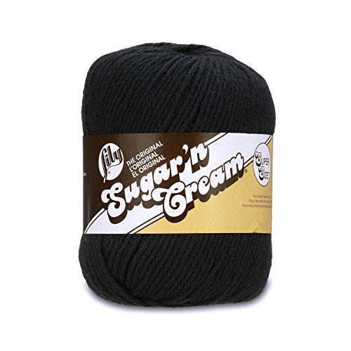 Lily 10201818040 Sugar 'N Cream Super Size Solid Yarn, 4oz, Gauge 4oz Medium, 100% Cotton, Big Ball - Black - Machine Wash & Dry