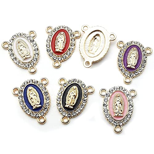30 Pcs Inlay Rhinestones Virgin Mary Charms Enamel Alloy Rhinestones Our Lady Crucifix Connection for Jewelry Making DIY Rosary Necklace Bracelet (M725)