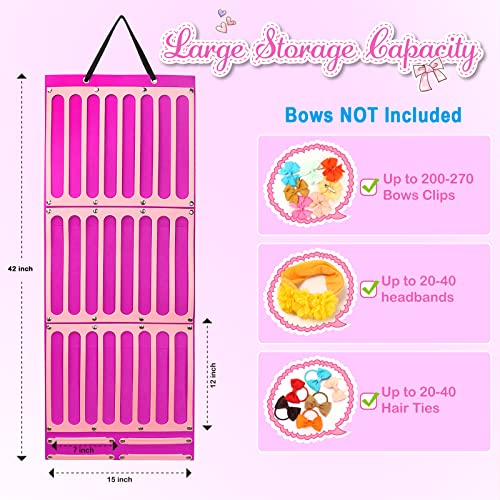 Hair Bows Holder w/Extra Large Capacity, Hair Clips Storage Hanger w/ 27 Ribbons, Head Bows Hanger, Baby Hair Accessory Storage Display w/ Sturdy Rope, Wall Hanging for Girl Room, Baby Nursery Decors-15x42 inches-Purple