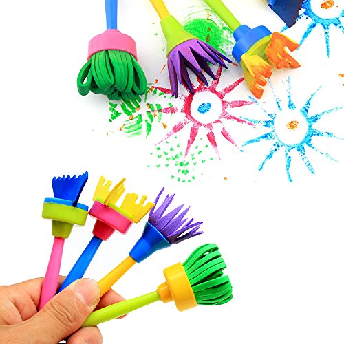 EVNEED Paint Sponges for Kids,29 pcs of Fun Paint Brushes for Toddlers.Coming with Sponge Brush, Flower Pattern Brush, Brush Set, Long Sleeve Waterproof Apron with 3 Roomy Pockets