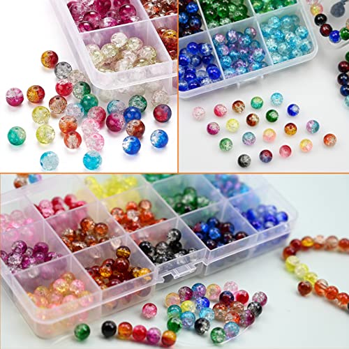Huisipool 450pcs 15 Colors Glass Beads for Jewelry Making, 8mm Round Spacer Loose Beads Used for Bracelet Necklace Accessories