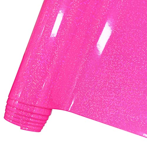 HYANG Holographic Mirror Fine Laser Flash Crystal Pink PU Faux Leather 1 Roll 12"X53"(30cmX135cm), Faux Leather Very Suitable for Leather Earrings, Bows, Handbag ，Sewing ，Crafts Making