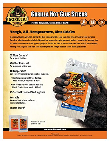 Gorilla Hot Glue Sticks, Mini Size, 8" Long x .27" Diameter, 25 Count, Clear, (Pack of 2)