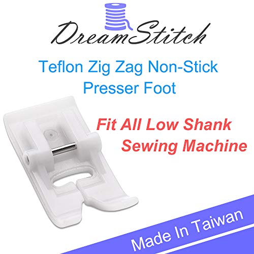 DREAMSTITCH SA122 7mm Teflon Non-Stick Zig Zag Presser Foot Fits for All Low Shank Snap-On Brother, Babylock, Singer, Euro-Pro, Janome (New Home), Kenmore, White, Juki, Simplicity, Elna Sewing Machine