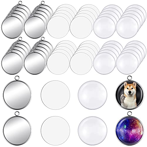 60 Sublimation Pendant Tray for Jewelry Making Include 20 Round Blank Pendant Base 20 Flatback Clear Glass Dome 20 Aluminum Sheet Sublimation Blanks Jewelry for DIY (16 mm)