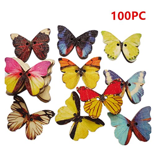 100PC Wooden Buttons, a Variety of Animal Cartoon Characters, a Variety of Colors (can be Selected) (100)