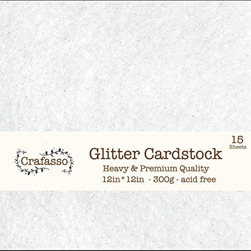 Crafasso 12" x 12" 300gms Heavy & Premium Glitter cardstock, 15 Sheets, White