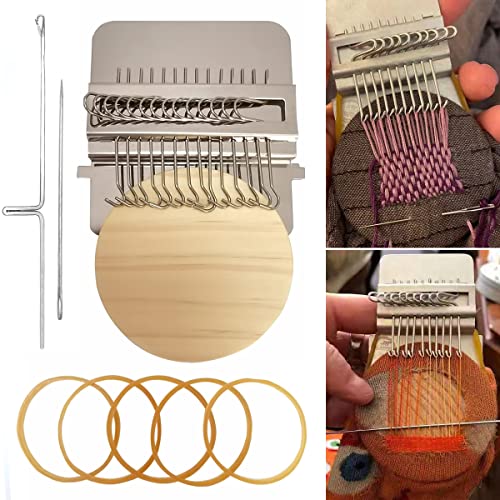 Small Weaving Loom, Wooden Speedweve Darning Loom Type Weave Tool, Convenient DIY Darning Machine for Mending Jeans and Clothes Quickly and Easily, Makes Beautiful Stitching (14 Hooks)