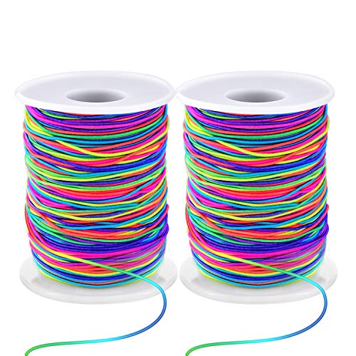Zealor 2 Roll 1 mm Elastic String Cord Elastic Thread Beading String Cord for Jewelry Making Bracelets Beading 100 Meters/Roll (Rainbow)