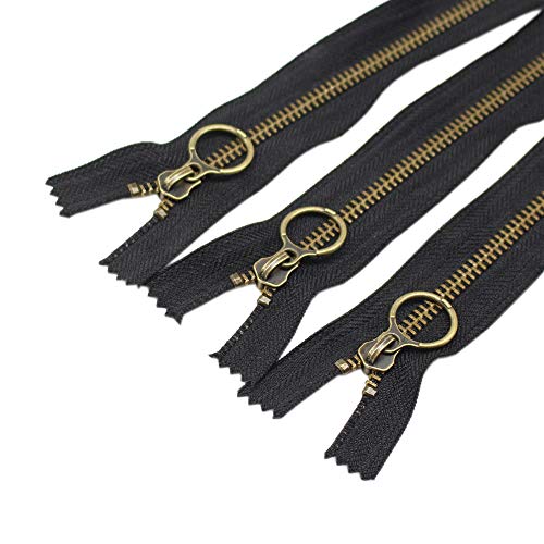 YaHoGa 10PCS 9 Inch (23cm) #5 Antique Brass Plated Metal Zippers Bulk Close End Metal Zippers for Sewing Purse Bags Crafts (#5 Anti-Brass)