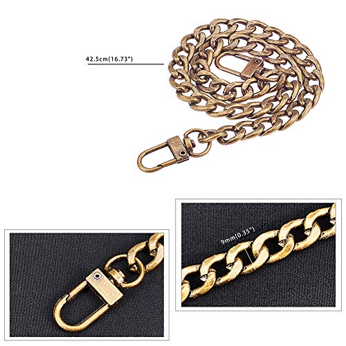 PH PandaHall 4pcs 16” Metal Bag Chain, 4 Colors Short Flat Purse Chain Strap Aluminum Purse Strap Extender Handle Replacement with Alloy Swivel Clasps for Clutch Handbag Underarm Crossbody Tote Bag