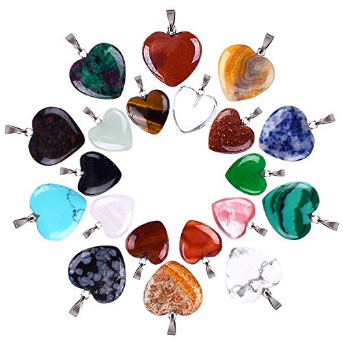 Outus 20 Pieces Heart Shape Stone Pendants Chakra Beads DIY Crystal Charms, 2 Different Sizes, Assorted Color