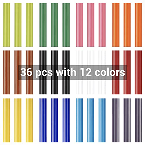 Colored Hot Glue Sticks, ENPOINT 36 Pack Hot Melt Glue Sticks Mini Size Bulk, Color Adhesive Glue Sticks Small for Crafting DIY Art School Gluing Project Repair Sealing, 4" Long x 0.27" Dia