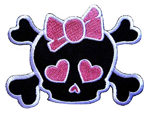 Graphic Dust Pink Crossbones Skull Embroidered Iron on Patch Jacket Backpack
