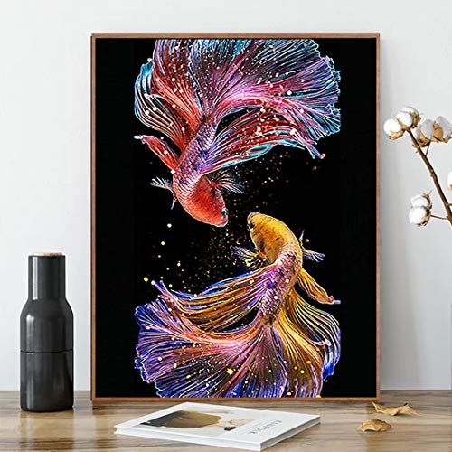 ACENGXI Paint by Number Fish Paint by Numbers Kits for Adults Kids Fish Animal DIY Canvas Painting by Numbers Animal Fish DIY Acrylic Painting Kits Goldfish 16x20In Living Room Bedroom Home Wall Decor