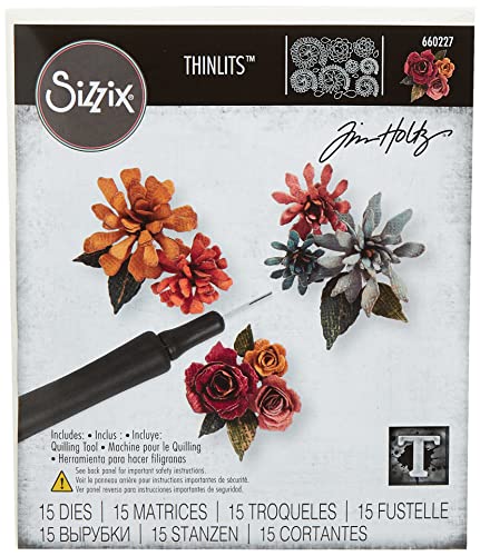 Sizzix, Multi Color, Thinlits Die Set 660227, Tiny Tattered Florals by Tim Holtz, 15 Pack, One Size