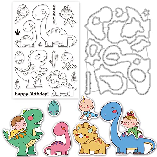 ORIGACH Dinosaur and Baby Stamps and Die for Card Making DIY Scrapbooking Album Decorative