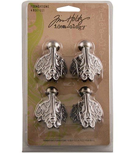 Foundations Metal Box Feet by Tim Holtz Idea-ology, 4 Feet per pack, 1-1/2 x 2 Inches, Antique Nickel Finish, TH92821 , Silver