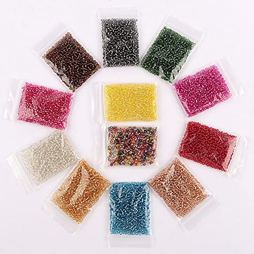 Glass Beads 2mm Tiny Seed Beads for Jewelry Making Approx 7200pcs(12colors/Pack 600pcs/color) (Multicolor)