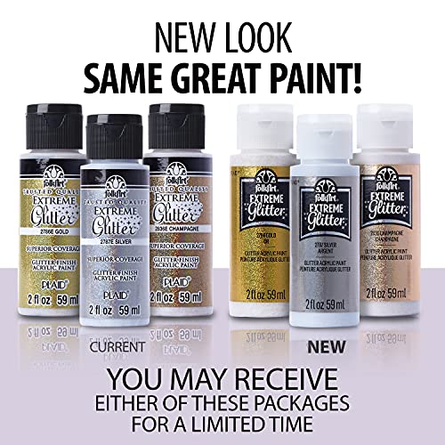 FolkArt Extreme Glitter Acrylic Paint in Assorted Colors (2 oz), 2787, Silver