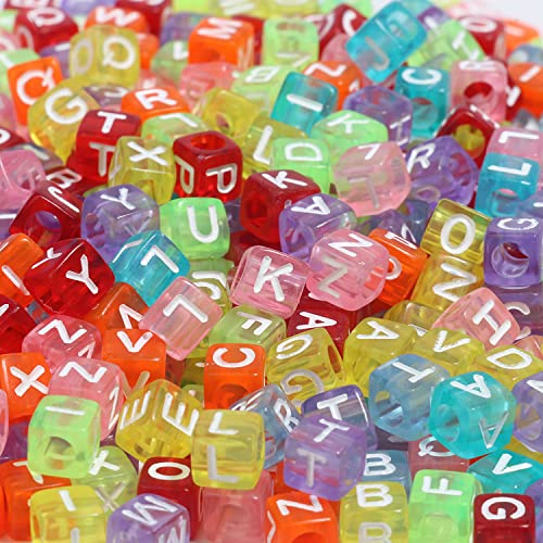 Yochus 1000pcs Bulk Transparent Colorful Square Acrylic Alphabet Letter Beads 6x6mm White Letter A-Z Beads for Jewelry Making and DIY Bracelets, Necklaces, Key Chains