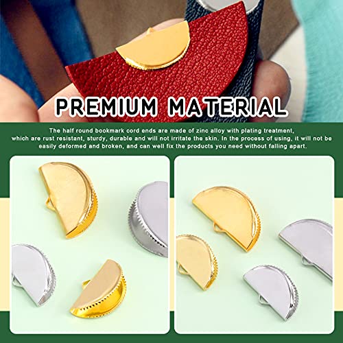 Keadic 360 Pcs 4 Size Ribbon Crimp Ends Assortment Set 13/15/20/25mm Cord End Bracelet Bookmark Caps Clasps Clamp Cord Cap Tip Fasteners Clasp with Loop for DIY Jewelry Making (Gold and Silver)