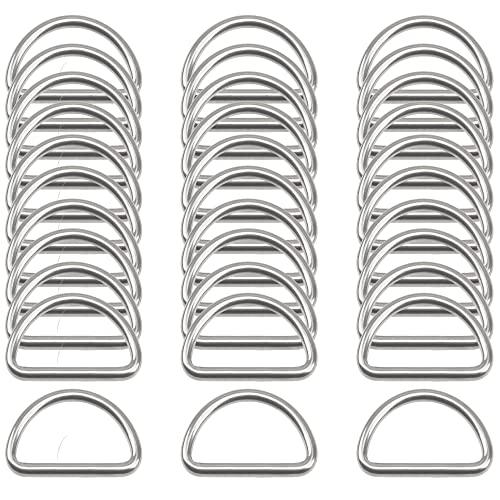 Rrina 30Pcs 304 Stainless Steel Welded Heavy D-Rings for Hand DIY Accessories Hardware Bags Ring Dog Leashes Dee Ring (1-1/4inch)