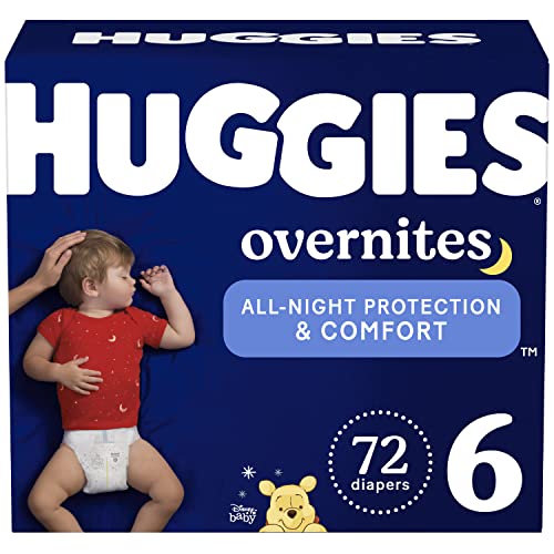 Overnight Diapers Size 6 (35+ lbs), 72 Ct, Huggies Overnites Nighttime Baby Diapers