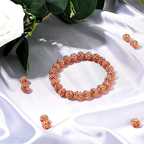 120 Pieces Rhinestone Clay Beads 10 mm Polymer Clay Crystal Beads Round Charms Diamond Beads for Jewelry Making DIY Necklace Bracelet with Plastic Box (Champagne)