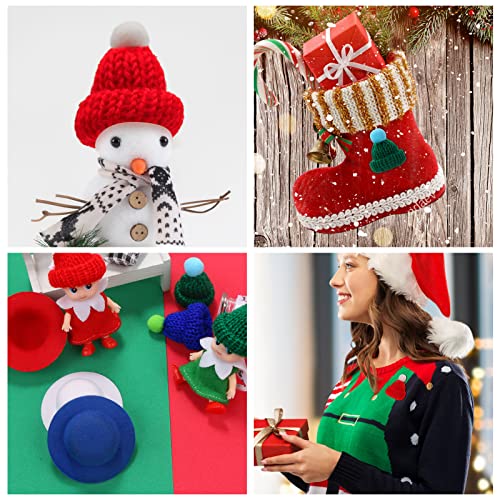 BENBO 24 PCS Christmas Doll Mini Hats, 12 Mini Knitting Santa Hats Small Knit Hats and 12 Colorful Doll Miniature Hat Mini Formal Hats Christmas Doll Crafts Hat for DIY Christmas Tree Ornaments