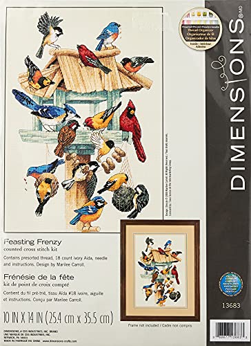 Dimensions 'Feasting Frenzy' Birds Counted Cross Stitch Kit, 18 Count Ivory Aida, 10'' x 14''