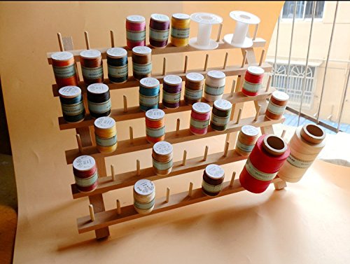 NW 60-Spools Wooden Thread Holder Sewing and Embroidery Thread Rack and Organizer Thread Rack for Sewing with Hanging Hooks