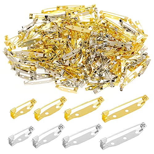240pcs Bar Pins Brooch Pin Backs for Jewelry Making, Heliltd Metal Brooch Safety Pin Clasps 4 Sizes Tone Bar Pin Backs for Badge Crafts Making Corsage Name Tags Jewelry DIY Crafting Sewing Fabric