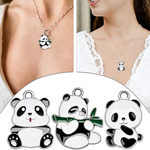 Hicarer 15 Pieces Panda Charm Metal Animal Pendant Panda Decorative Charm 30 x 20 mm Alloy Enamel Black and White Panda Charm for Jewelry Making, 3 Styles