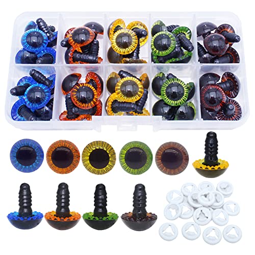ARTCXC 50Pcs 15mm 5Colors Plastic Safety Eyes Craft Eyes with Sturdy Washers for Doll, Puppet, Plush Animal DIY Making