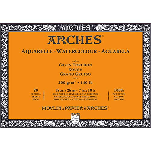 Arches - Watercolour Paper Block - 7" x 10" - 20 Sheets - 300gsm - Rough - Acid Free - White