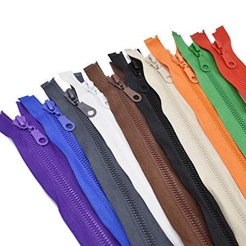 28 Inch 10Pcs #5 Separating Jacket Zippers for Sewing Coat Jacket Tape Zippers Bulk 10 Colors Mixed (28"/ 70CM)