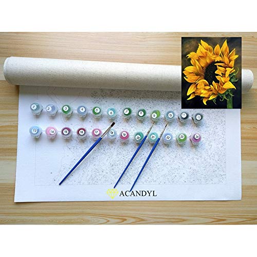 ACANDYL Paint by Number Sunflower DIY Painting Paint by Number Kit for Kids Adults DIY Canvas Painting by Numbers Acrylic Painting Arts Craft Decoration Paint by Number Sunflower 16x20