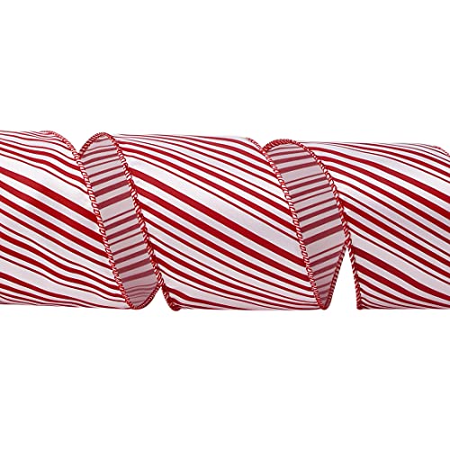 Ribbli Candy Cane Ribbon Red and White Stripe Wired Satin,2-1/2 Inch x Continuous 10 Yard,Peppermint Stripe Christmas Ribbon for Big Bow, Wreath,Tree Decoration, Outdoor Decoration
